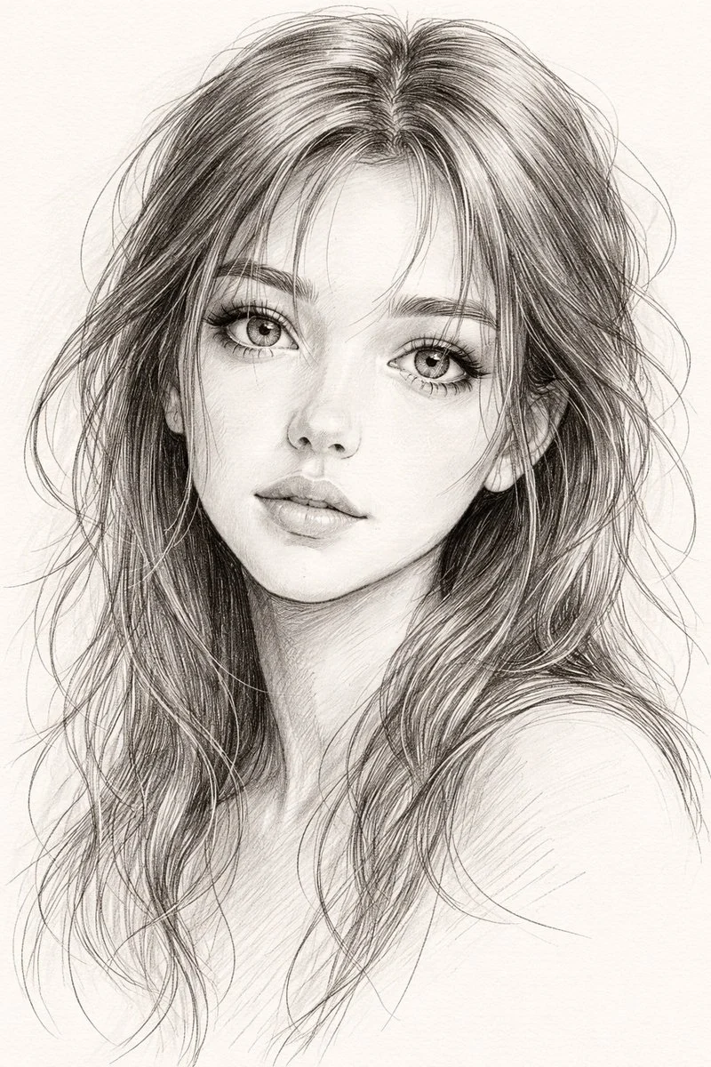 Subtle Beauty in Monochrome: Hand-Drawn Realism of a Woman’s Face
