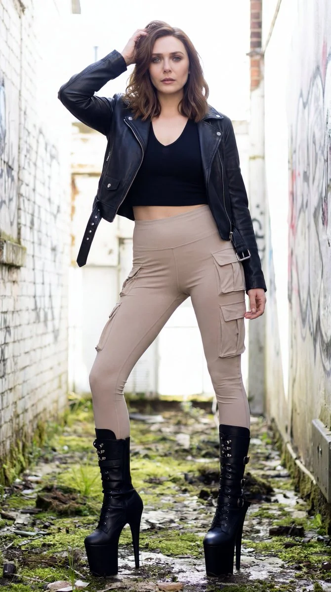 Sunlit alley frames edgy portrait of Karen Gillan in biker jacket
