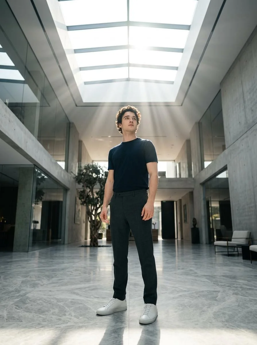 Sunlit Confidence Beneath a Modern Skylight