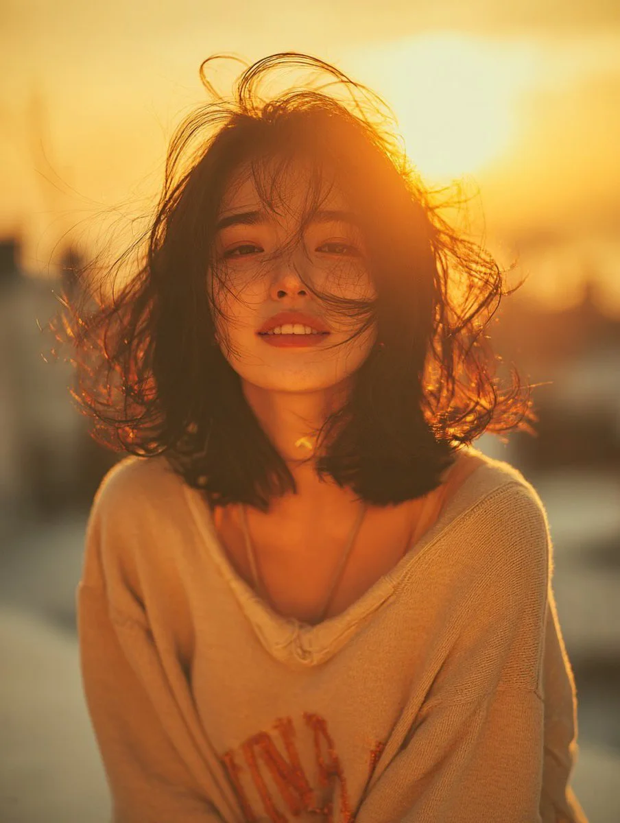 Sunlit Rooftop Portrait in Golden Hour Glow