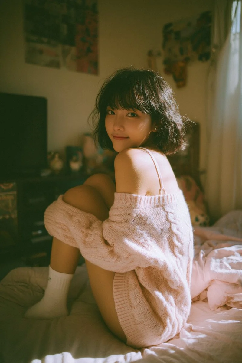 Sunlit Serenity: A Cozy Portrait in Pink