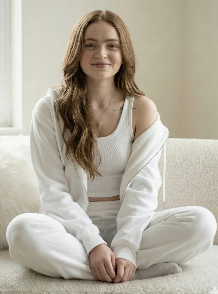 Sunlit Serenity: Sadie Sink in White Loungewear