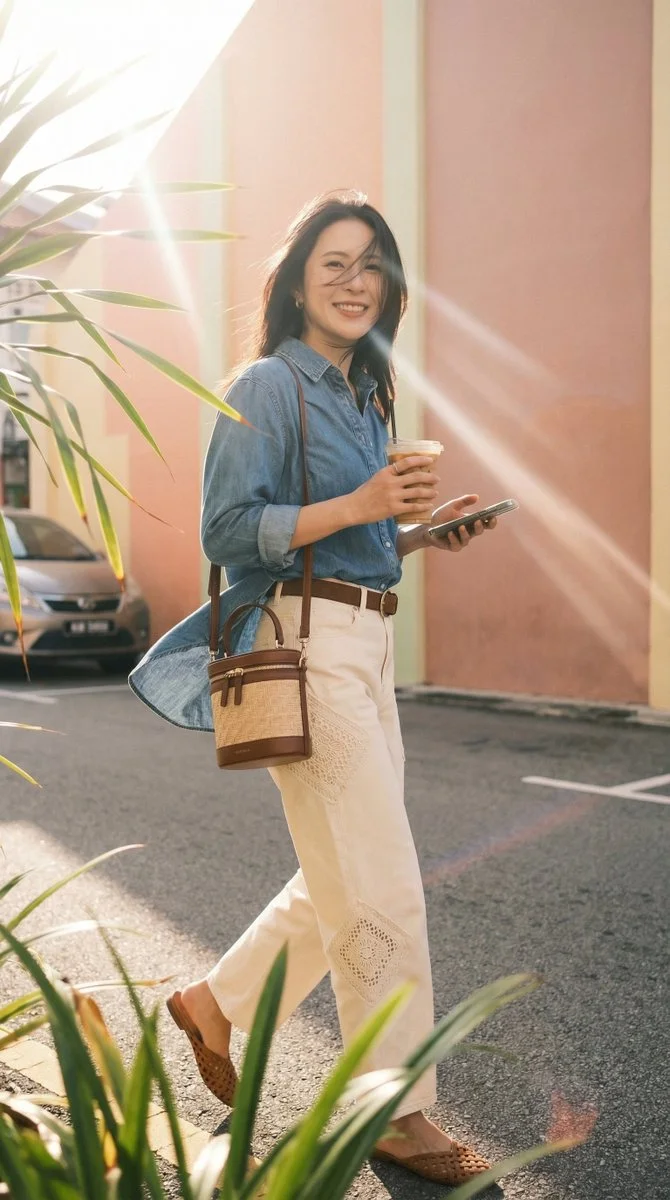 Sunlit Street Joy: Candid Moment with Authentic 35mm Warmth
