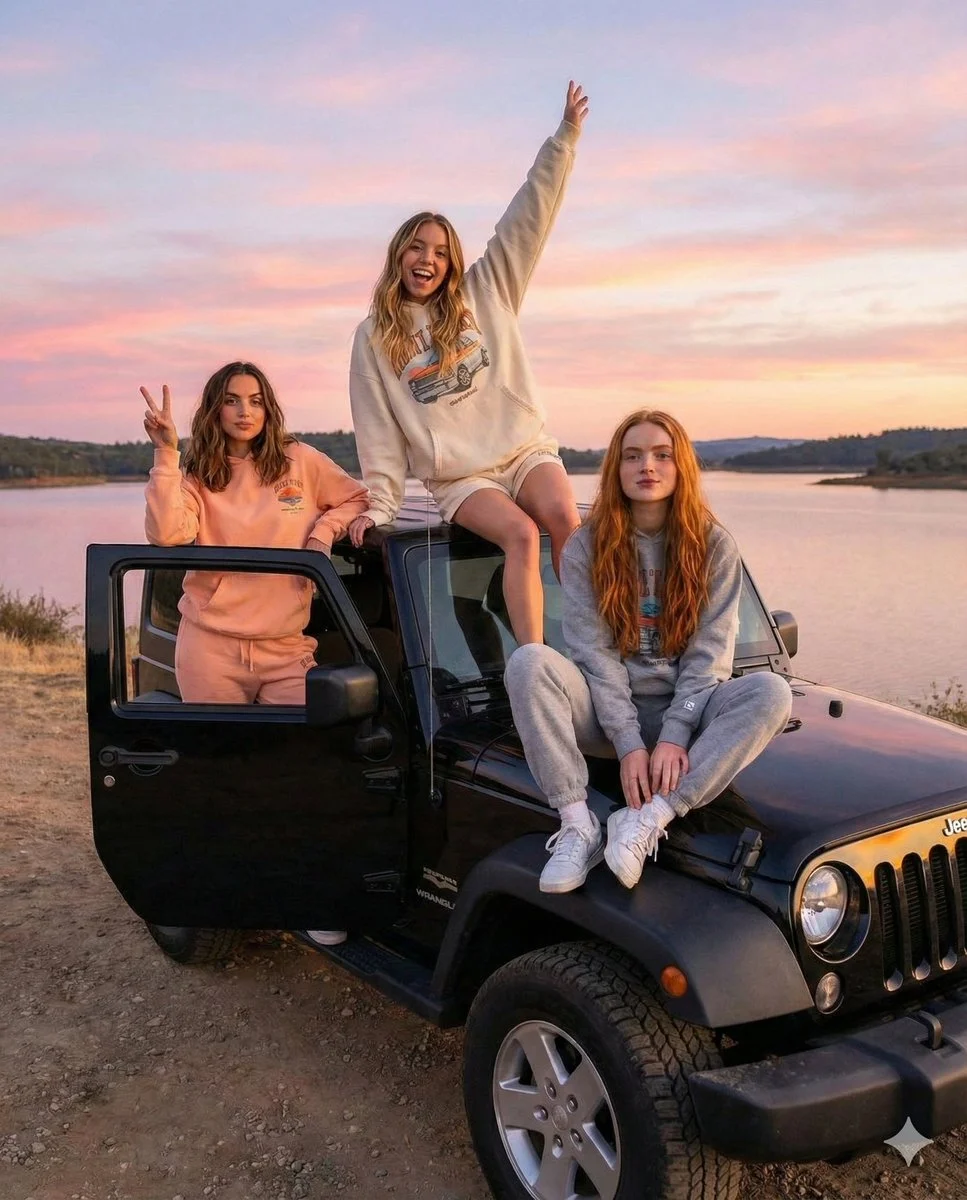 Sunset Adventures with Friends in a Jeep