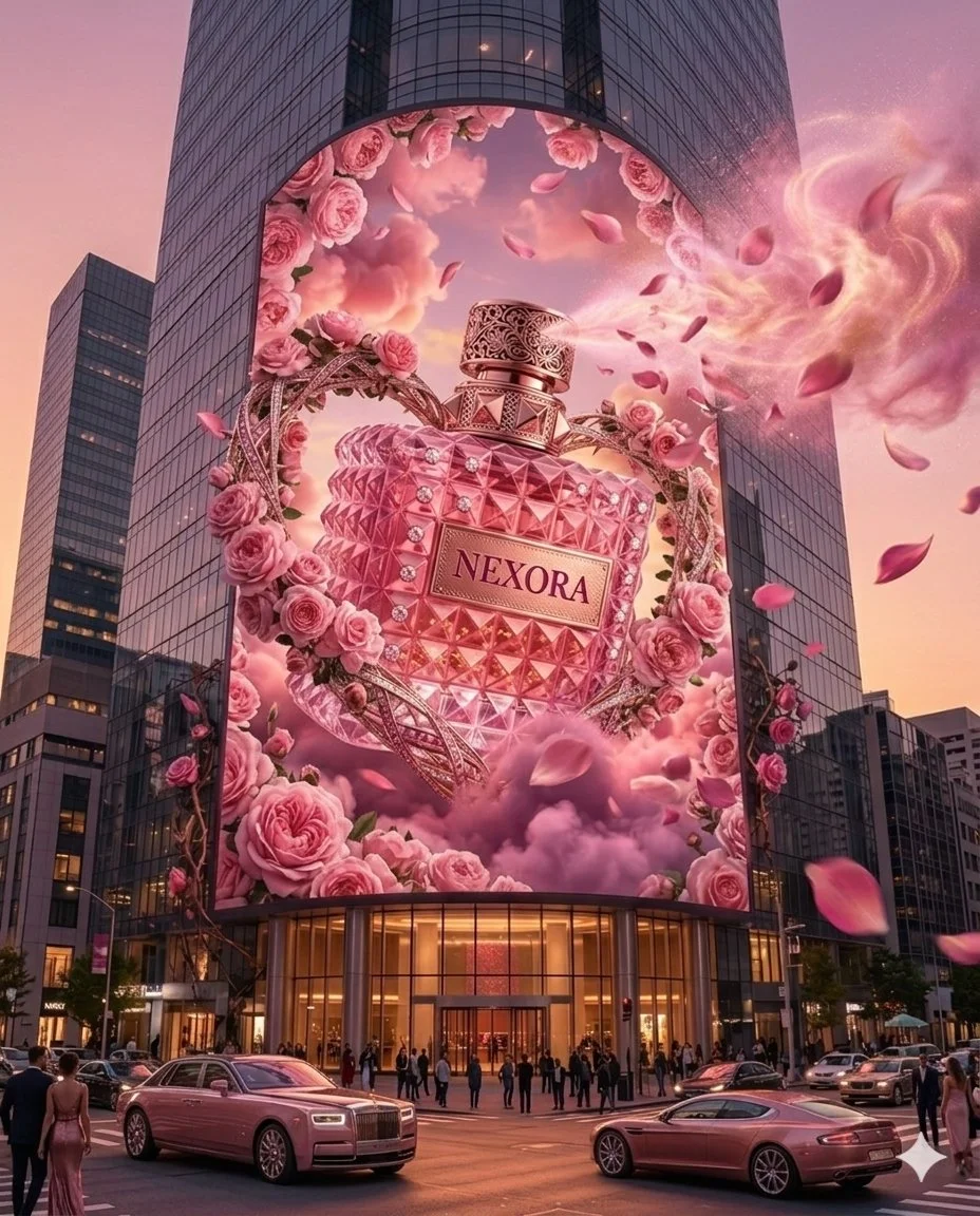 Sunset Elegance: NEXORA Perfume Illuminates Urban Skyline