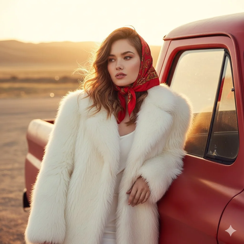 Sunset Glam: A Fashion Moment by the Red Truck