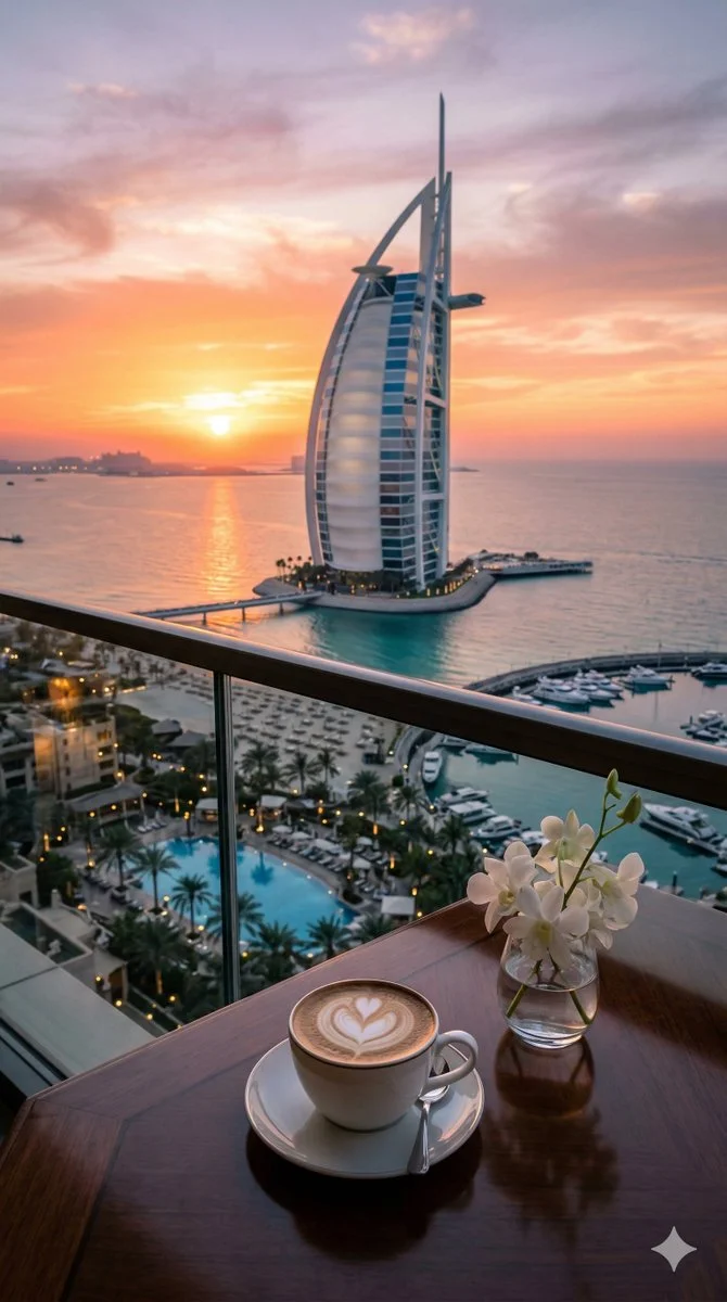 Sunset Serenity at Burj Al Arab with a Perfect Cappuccino