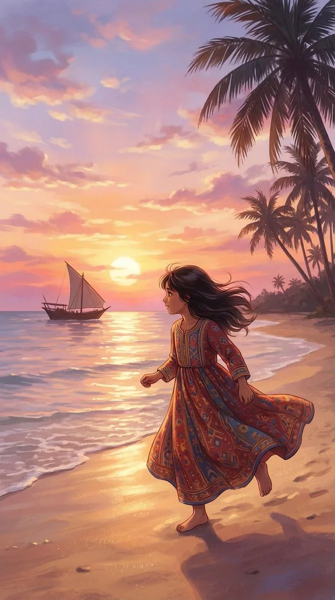 Sunset Serenity: Omani Schoolgirl's Beach Adventure