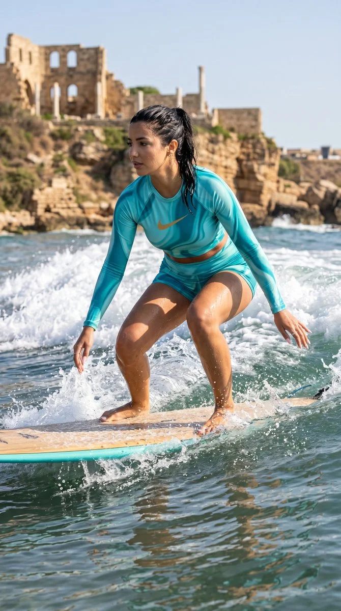 Surfer Among Roman Ruins