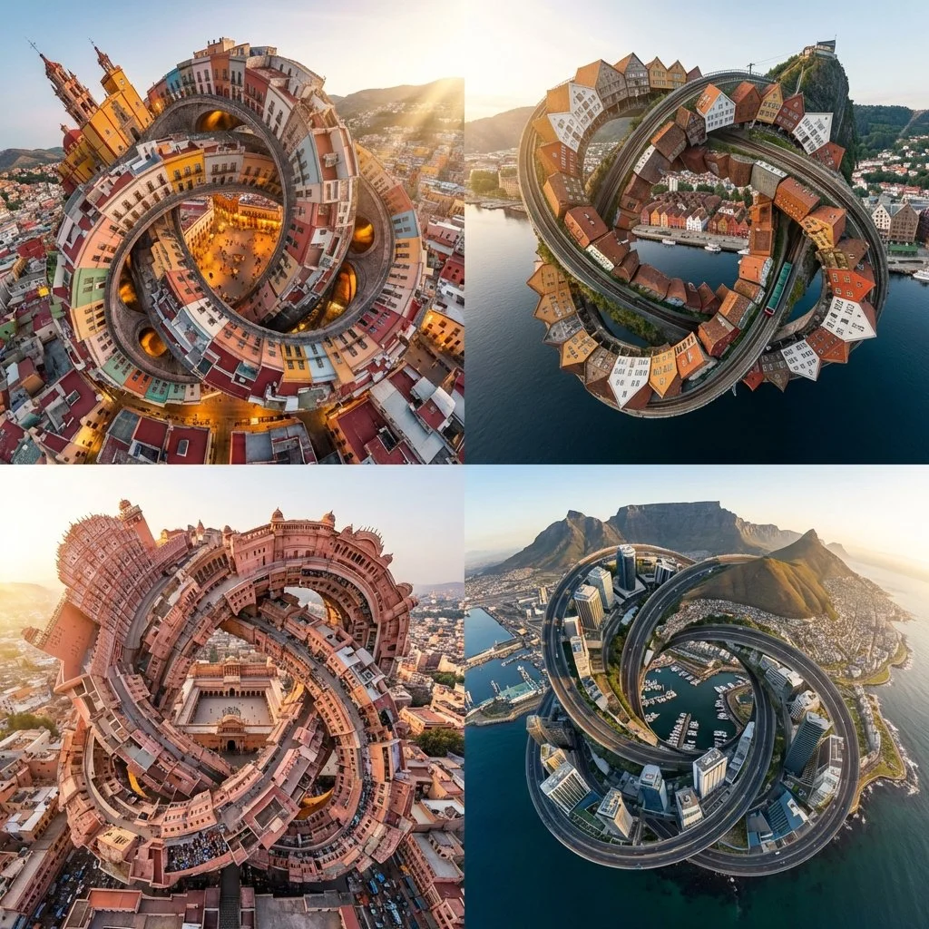 Surreal Aerial Views of Hidden Gem Cities Twisted into Mobius Loops