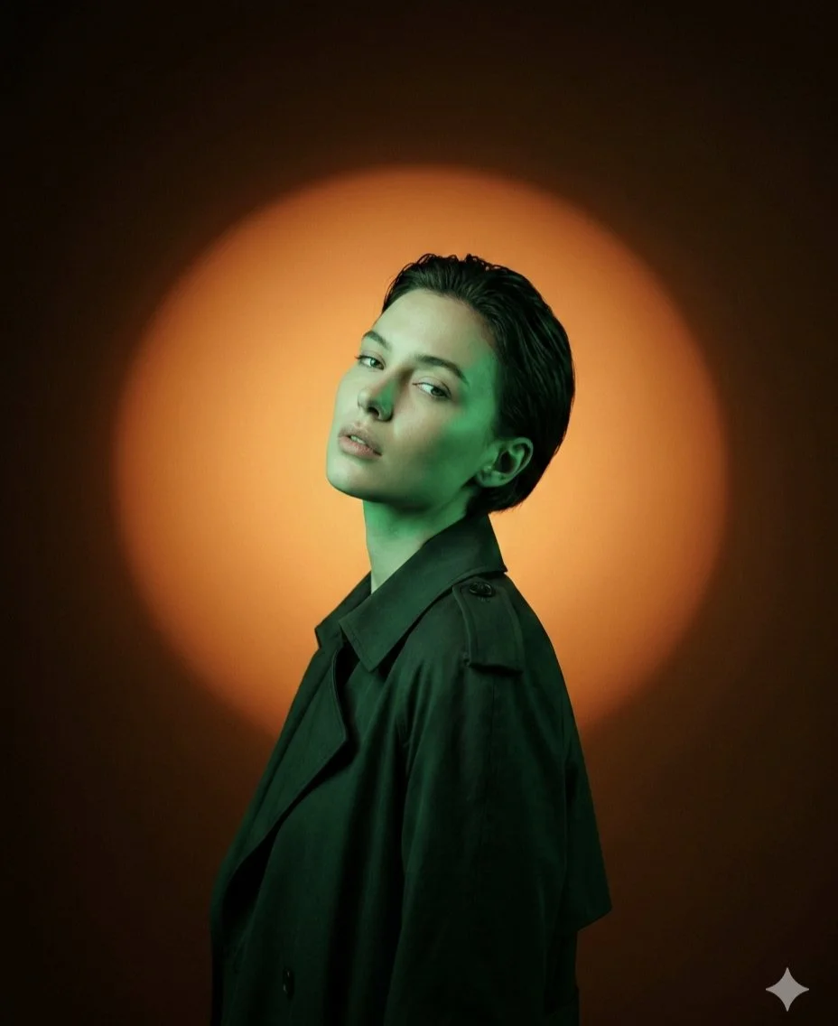Surreal High-Fashion Portrait in Moody Lighting