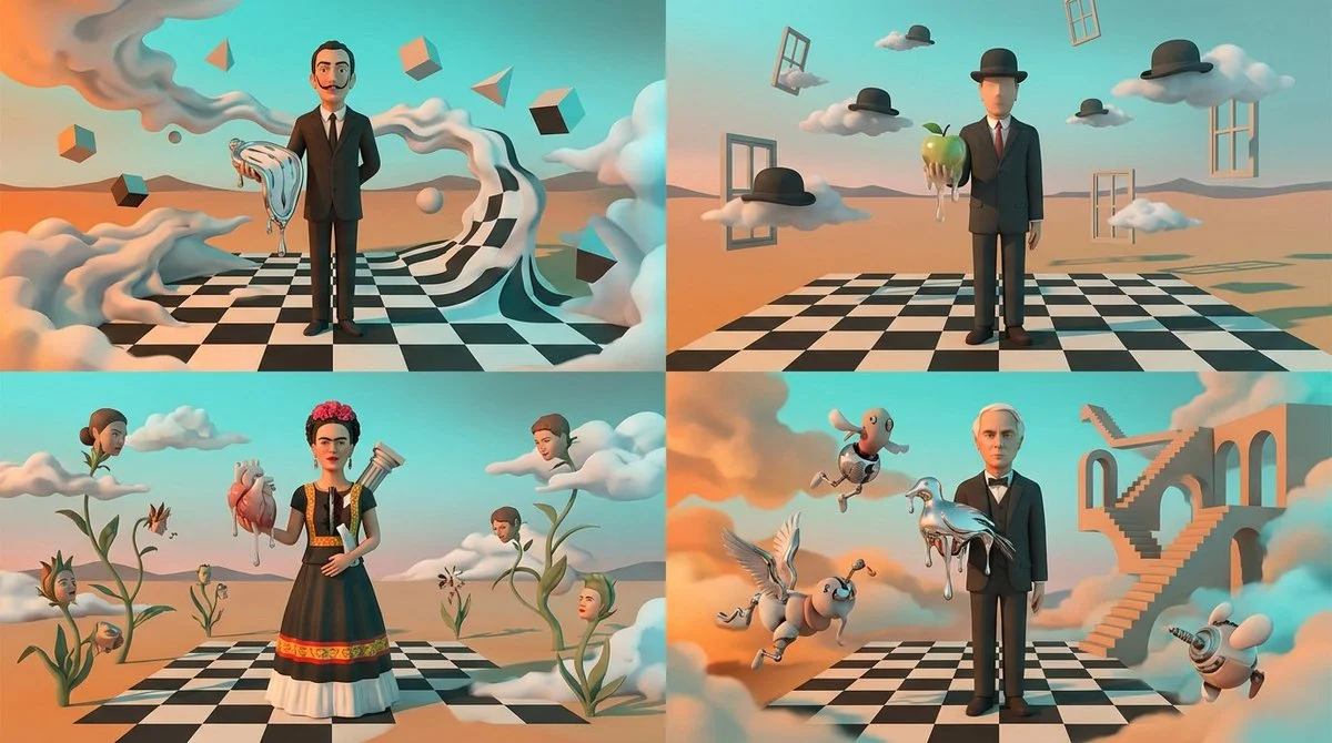 Surrealist Dreamscape: Four Masters Reimagined in Fluid Worlds