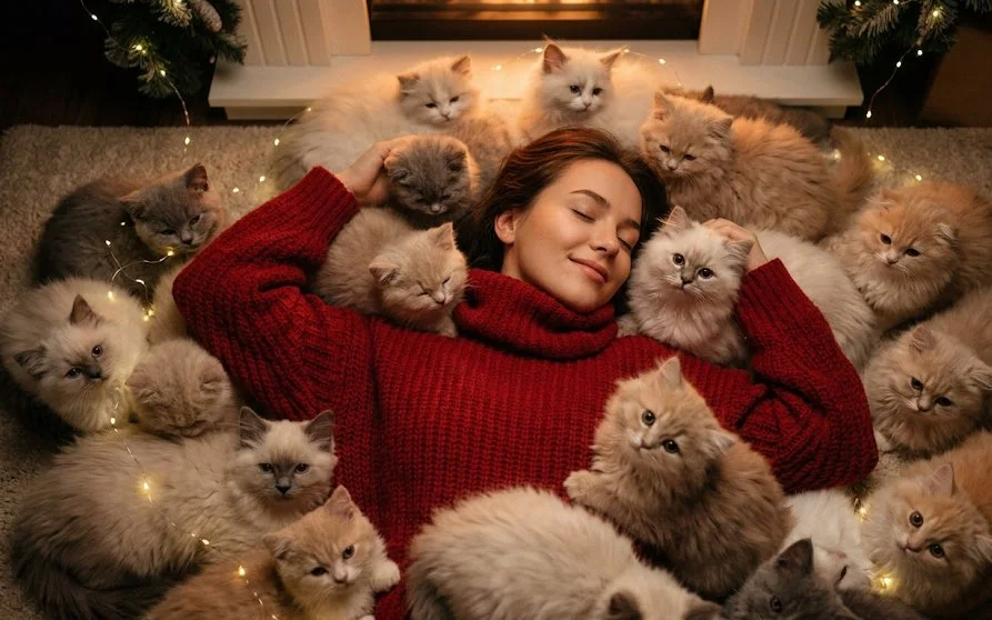 Surrounded by Fluffy Kittens in Luxe Winter Glow