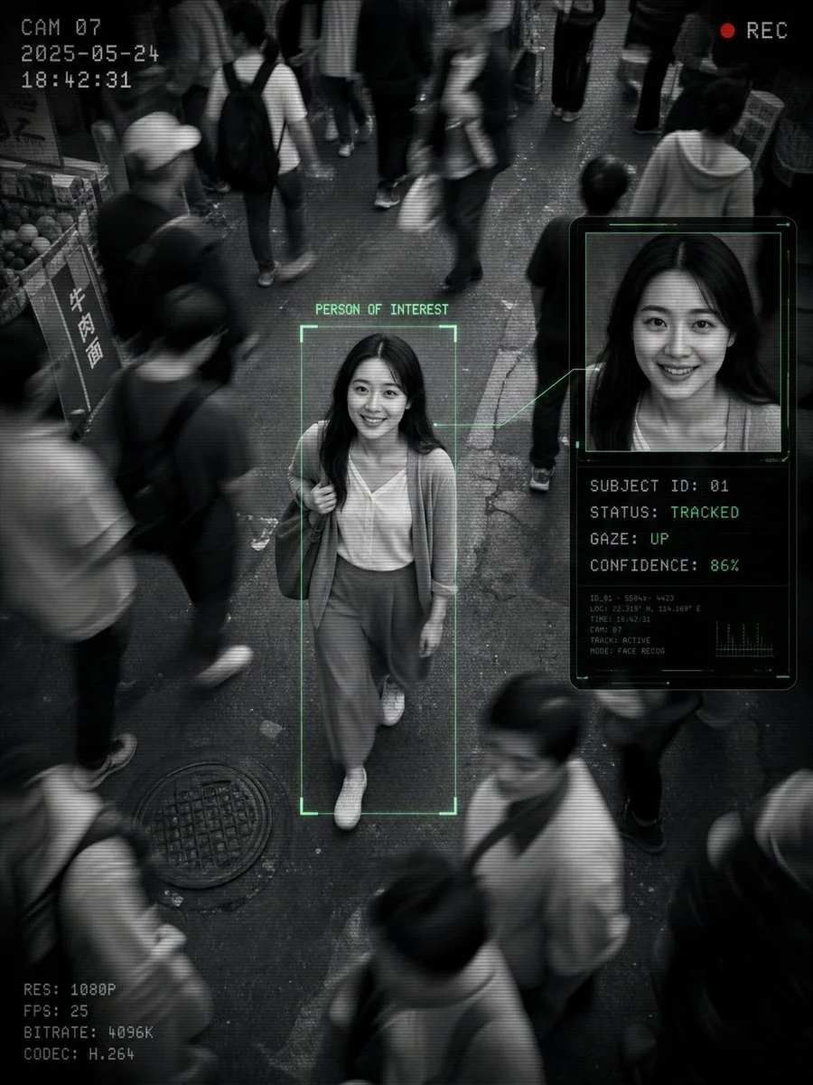 Surveillance in Focus: Urban Street, Cinematic Overhead View