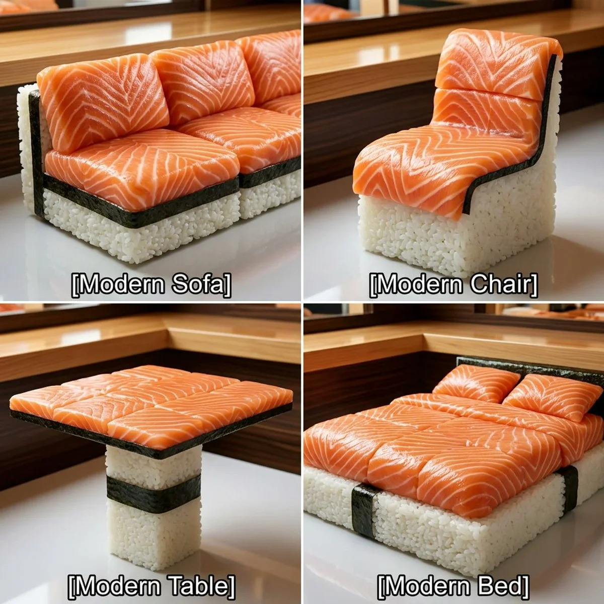 Sushi-Inspired Modern Furniture with Edible Salmon and Rice Cushions