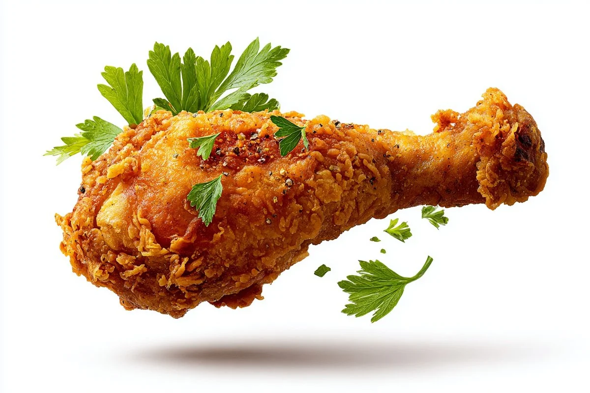 Suspended Gourmet Cut with Delicate Garnish on White Background