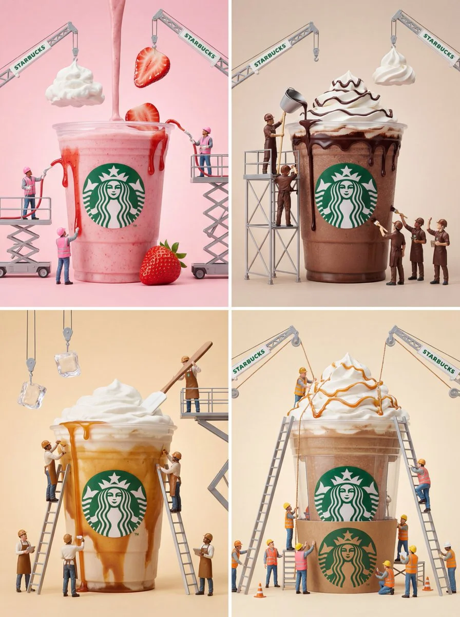 Sweet Construction: A Surreal Frappuccino World