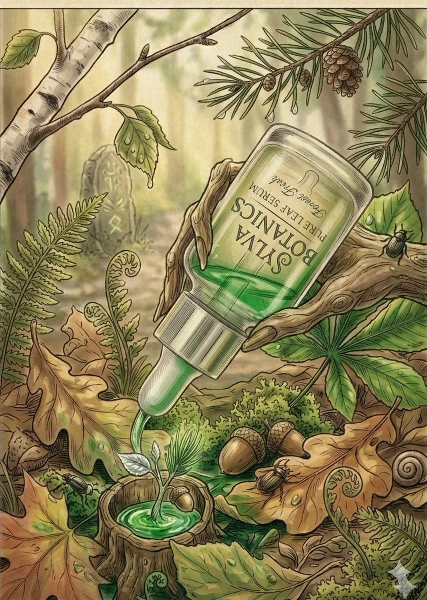 Sylva Botanics Serum Cradled by Forest’s Wooden Hand