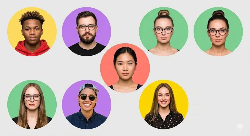 Symmetrical Pastel Portrait Collage of Diverse Young Professionals