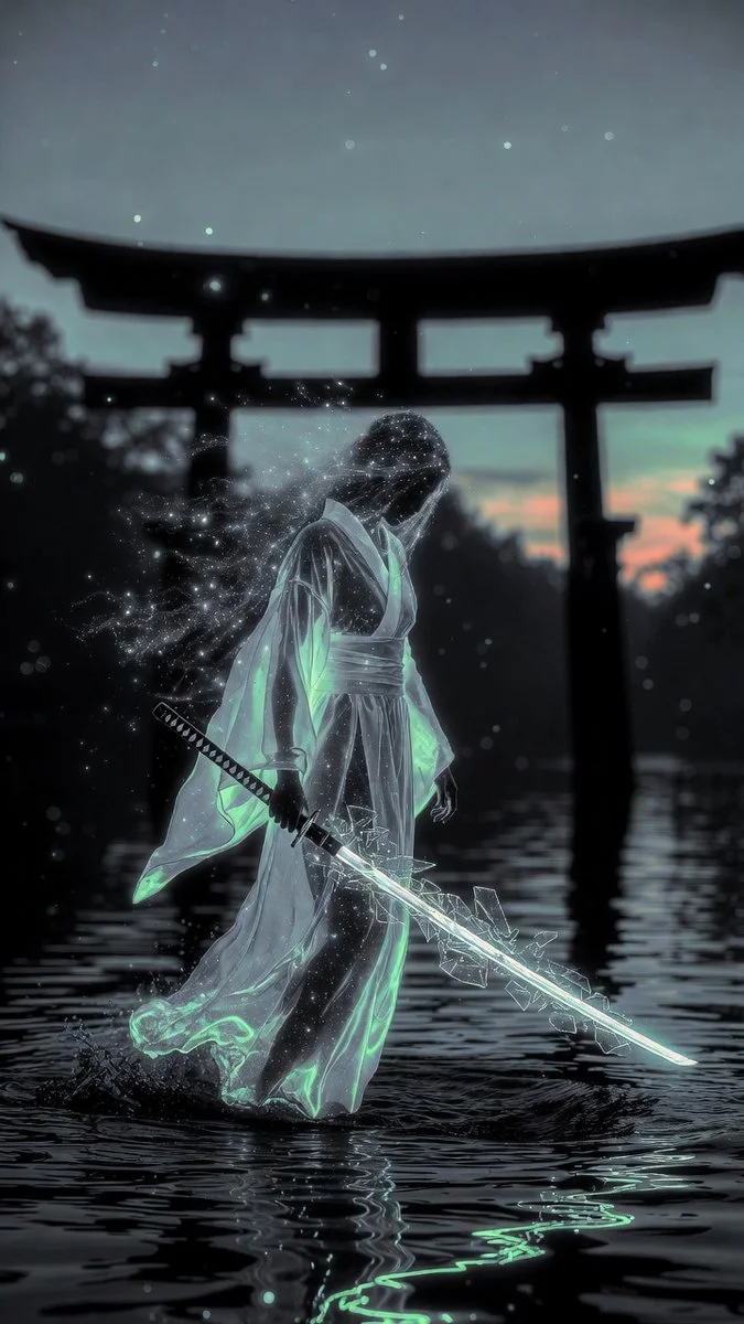 Teal Light in a Silent Shrine