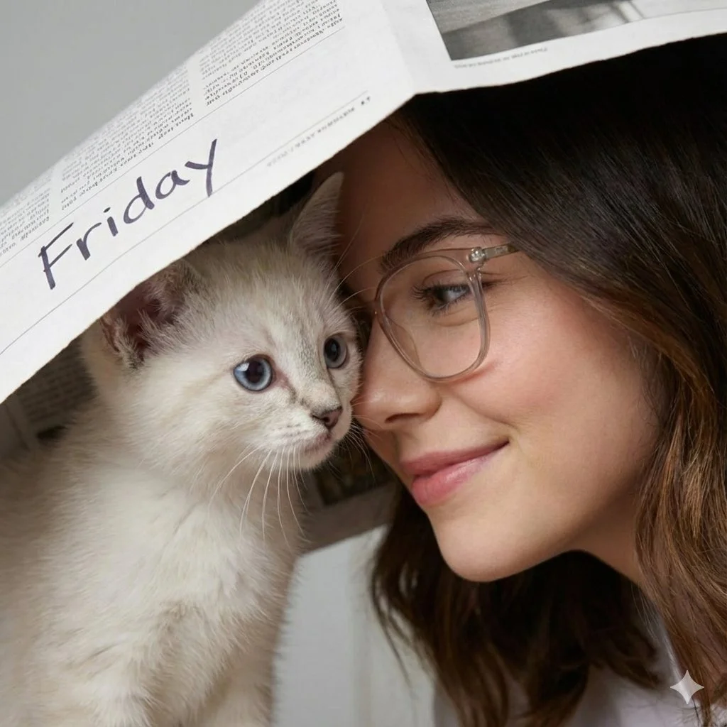 Tender Moments: Woman & Kitten Under Paper Delight