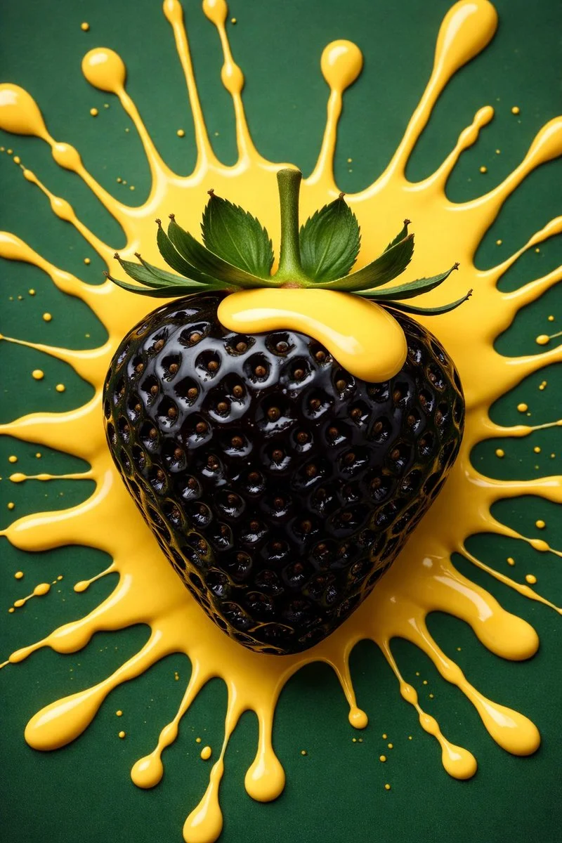 Tension and Contrast in a Splash of Color on a Glossy Strawberry
