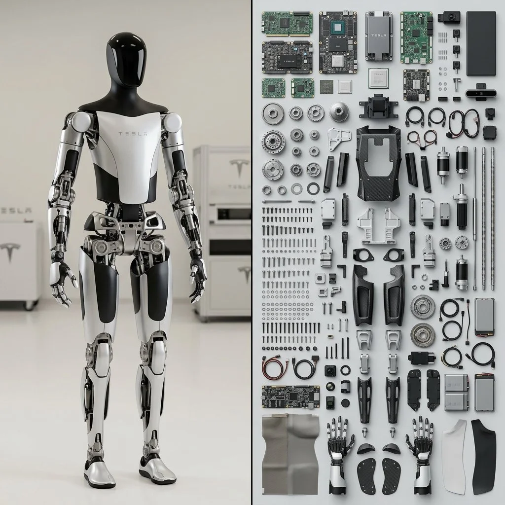 Tesla Optimus Disassembled in Precision Grid