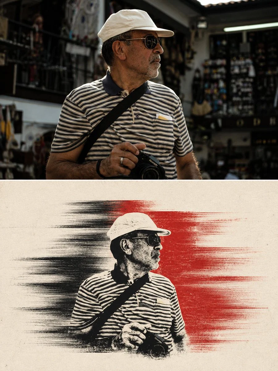 Thai street life becomes black and vermilion screenprint motion