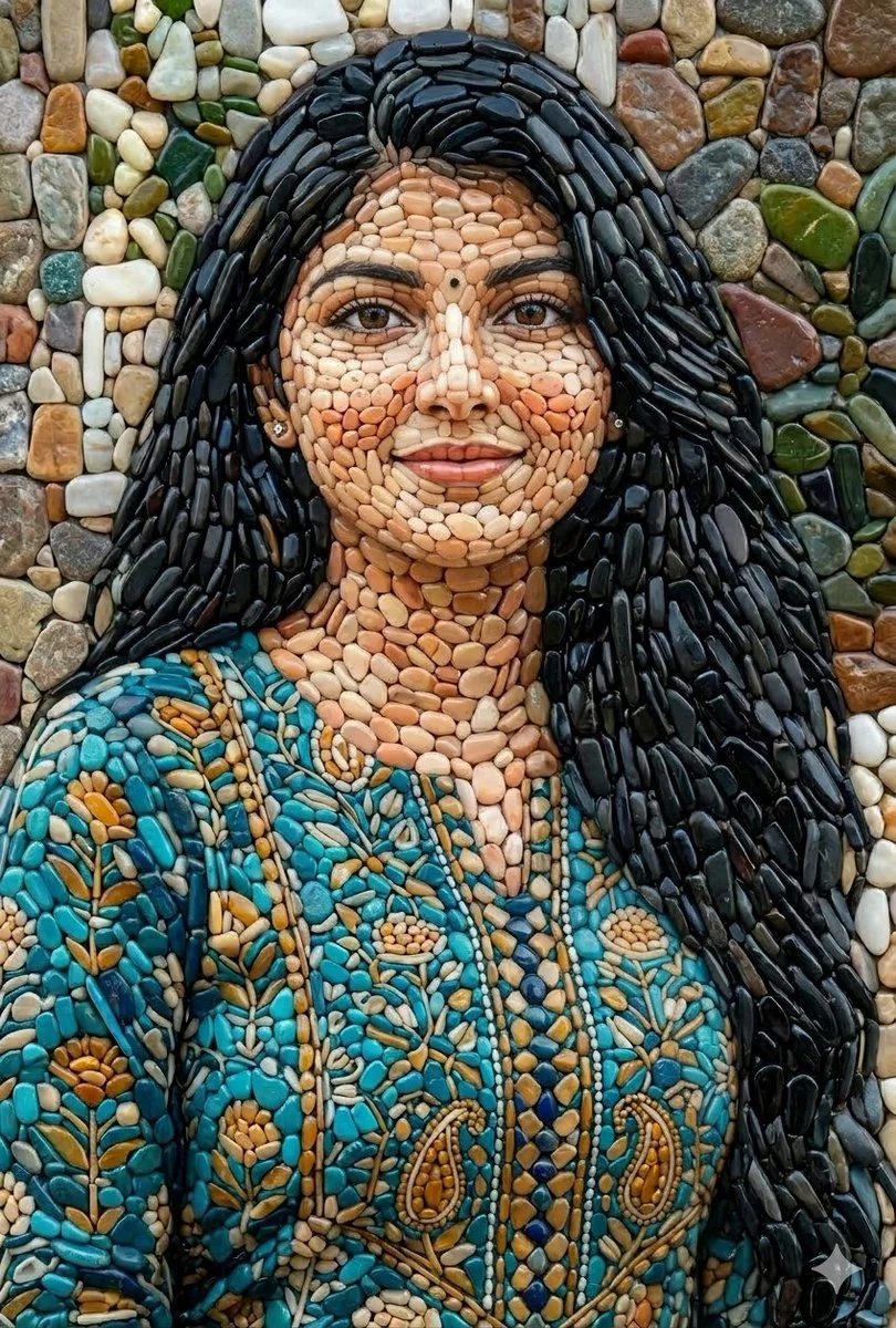 The Art of Pebbles: A Woman’s Mosaic Portrait