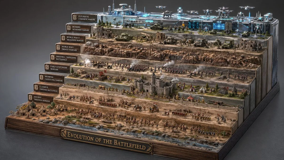 The Evolution of Warfare: A 3D Time-Lapse Diorama