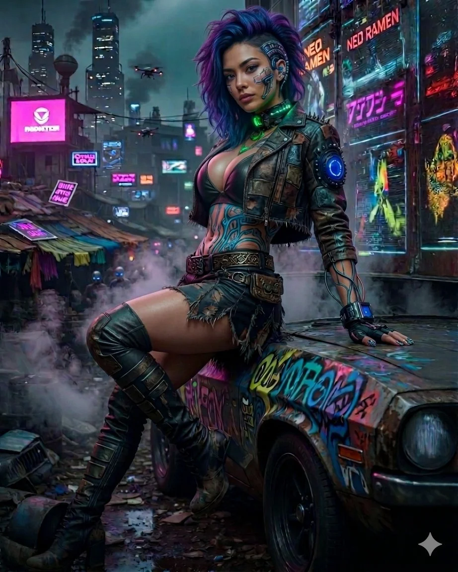 The Neon Drifter: A Cyberpunk Icon in a Gritty World