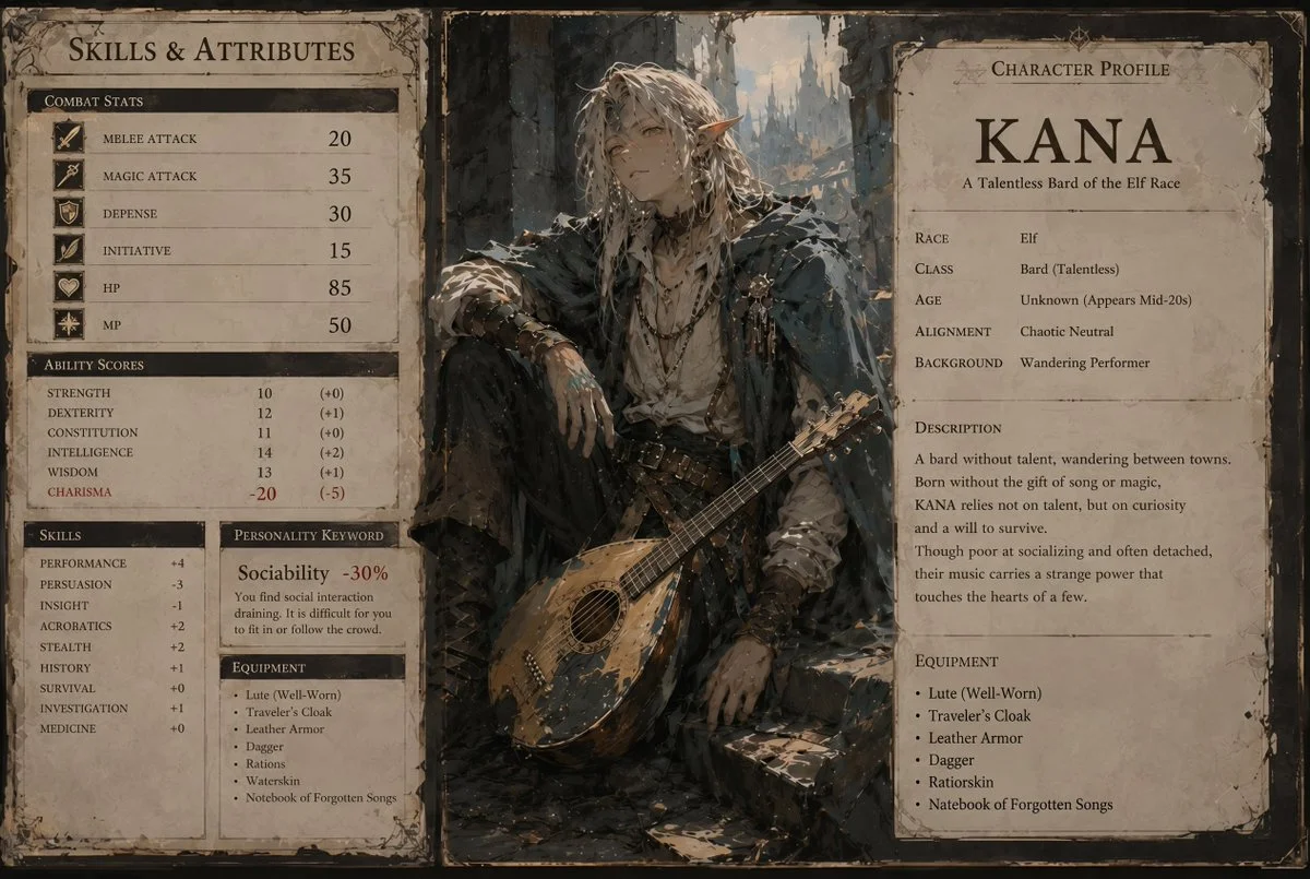 The Unlikely Bard: A TRPG Character Card