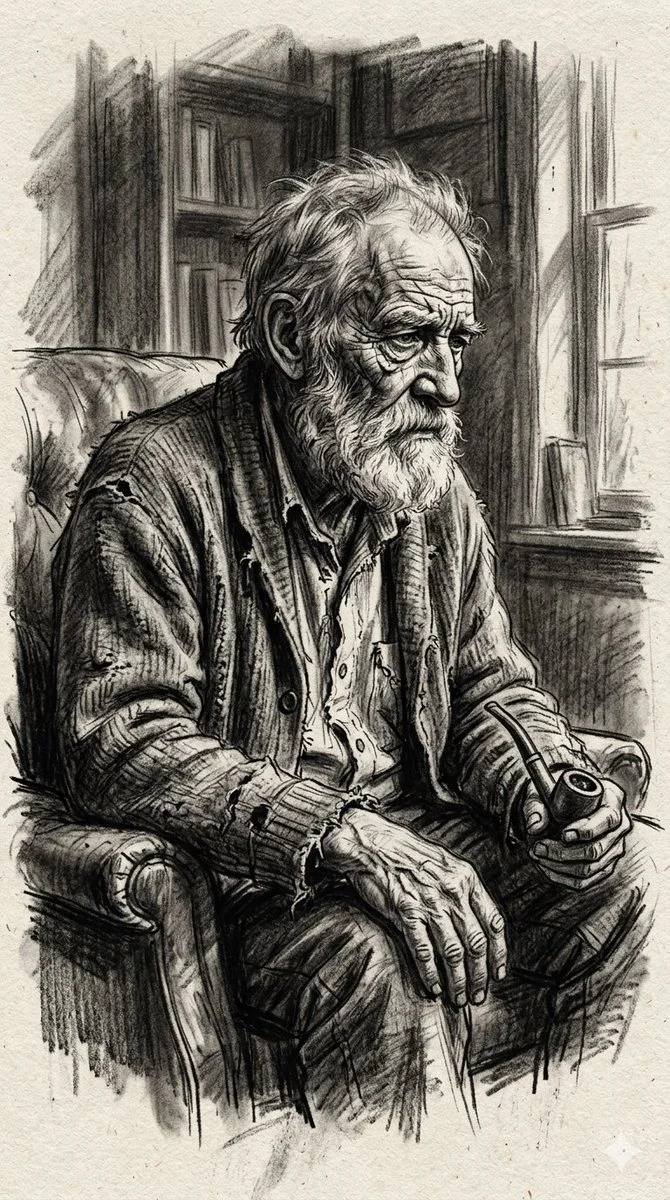 The Weight of Time: A Portrait in Charcoal