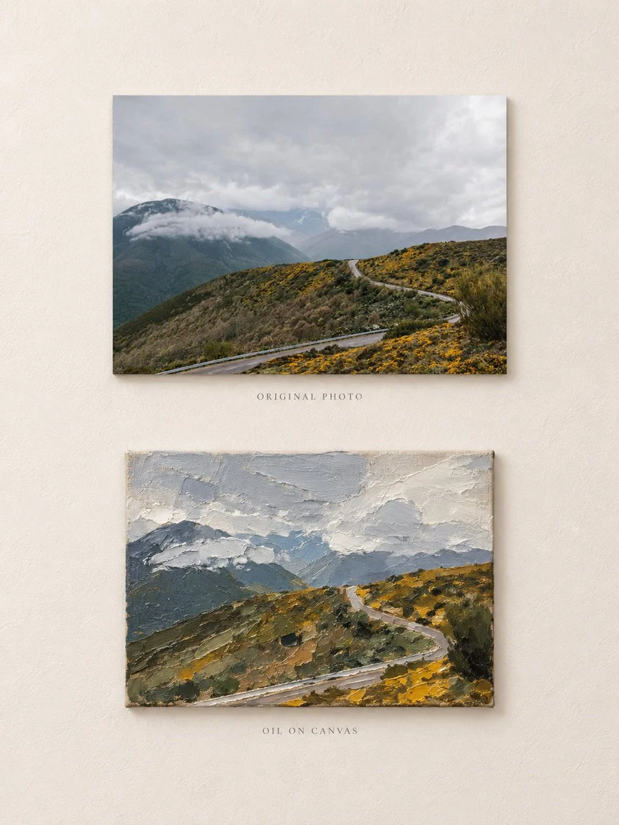 Thick Impasto Oil Painting Reimagines Travel Photo on Gallery Wall