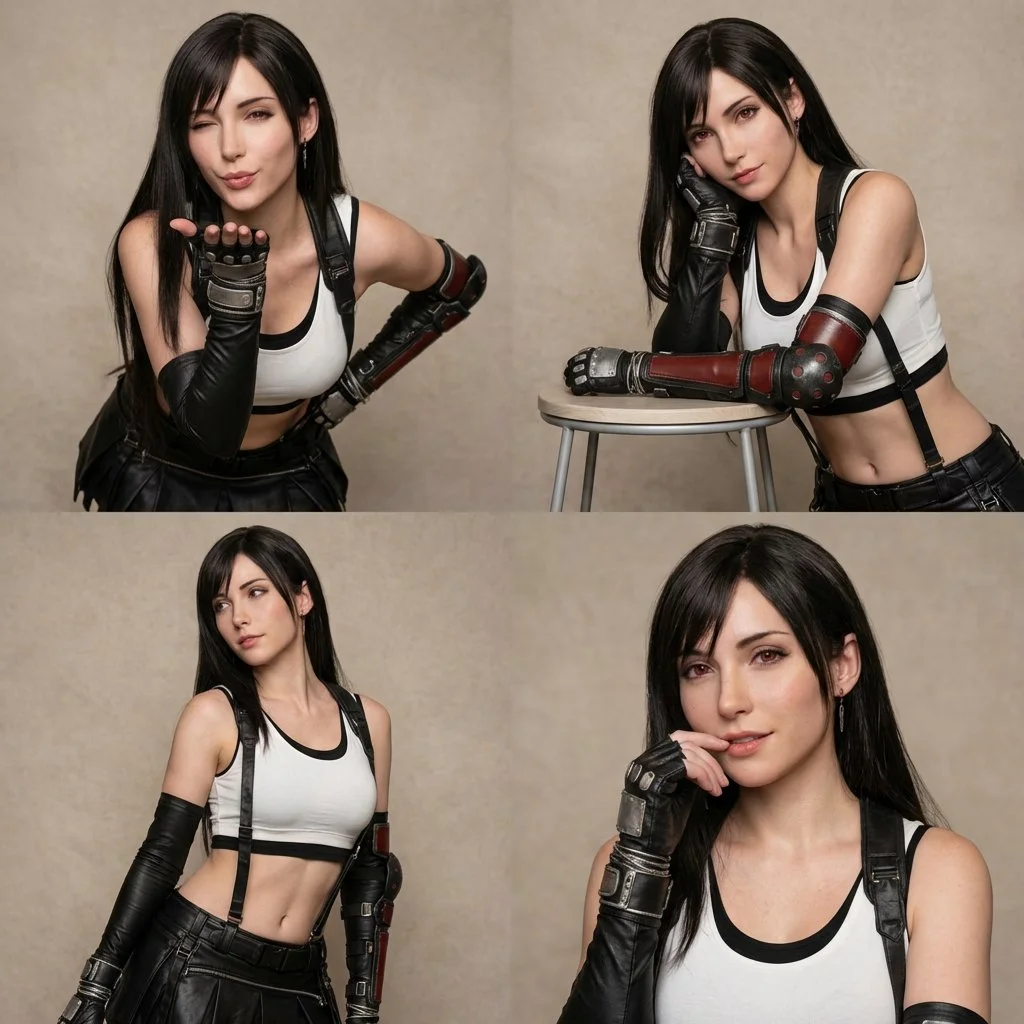 Tifa Lockhart Inspired Fashion Editorial: Sensual Poses in Studio Grid