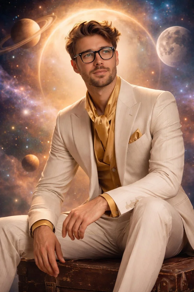 Timeless Charm: A Fashionable Figure Amid the Cosmos