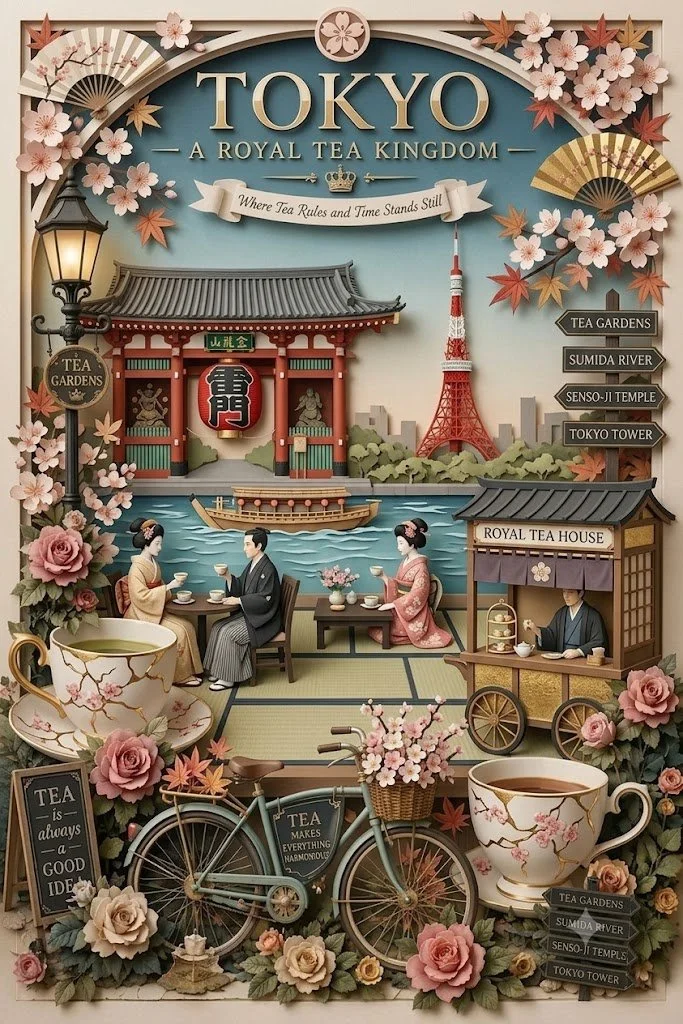 Tokyo royal tea kingdom papercraft diorama glows with intricate layers
