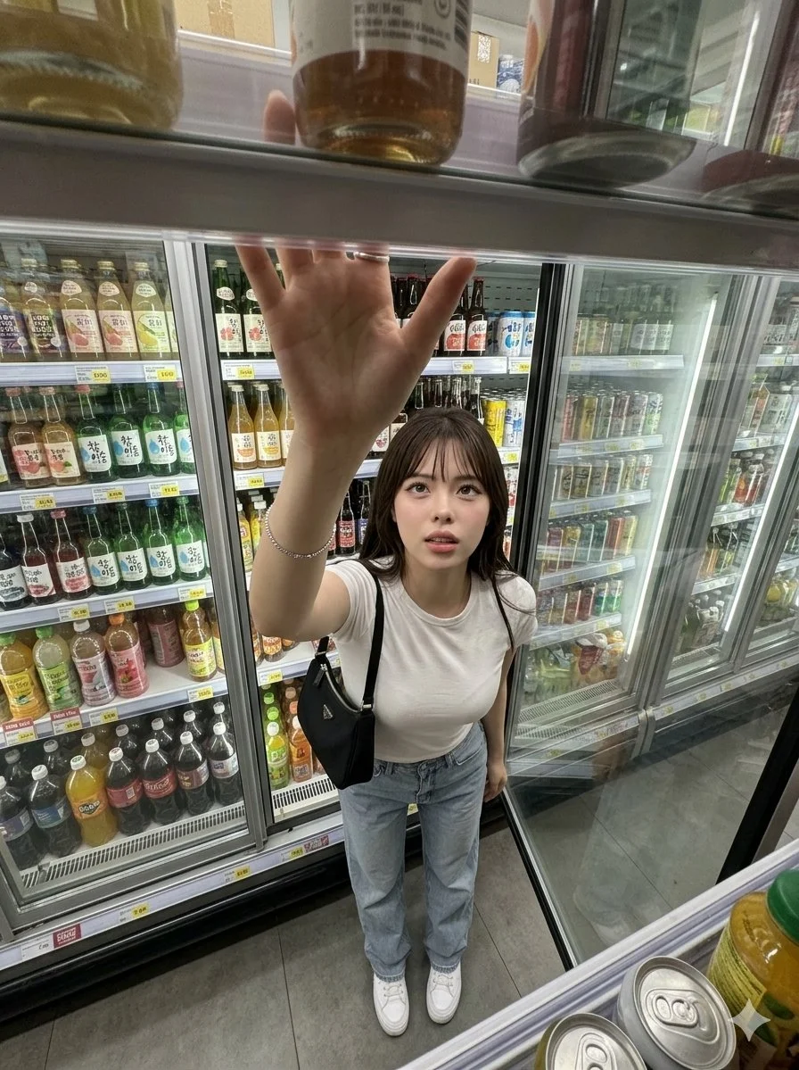 Top-Shelf Stretch in a Grocery Aisle