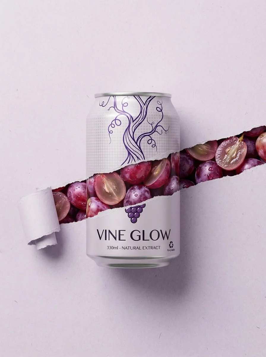 Torn Elegance: Fruits Unveiled in Minimalist Cans