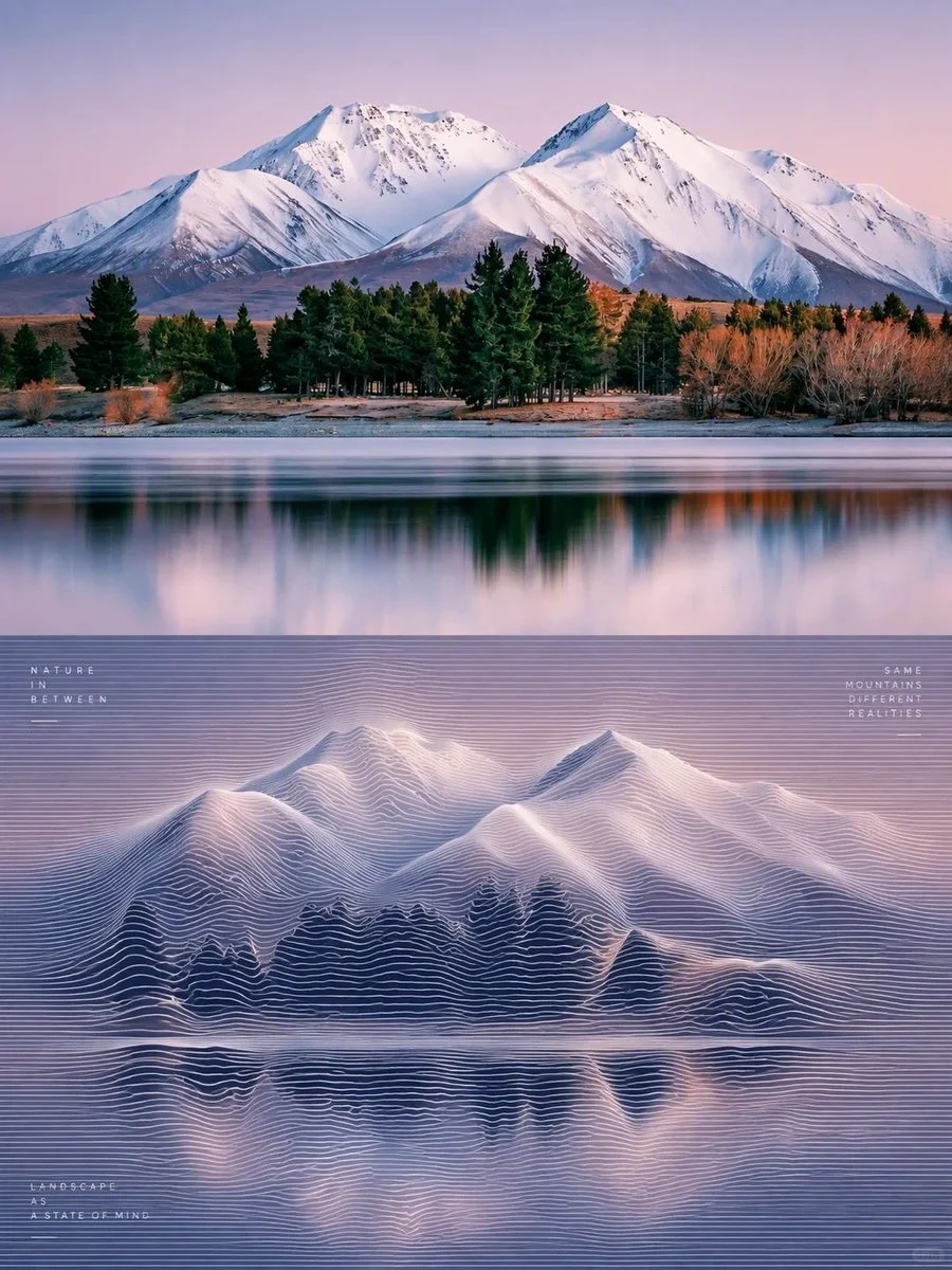 Towering Snowy Peaks Reflect Beneath Soft Pastel Pink and Lavender Sky
