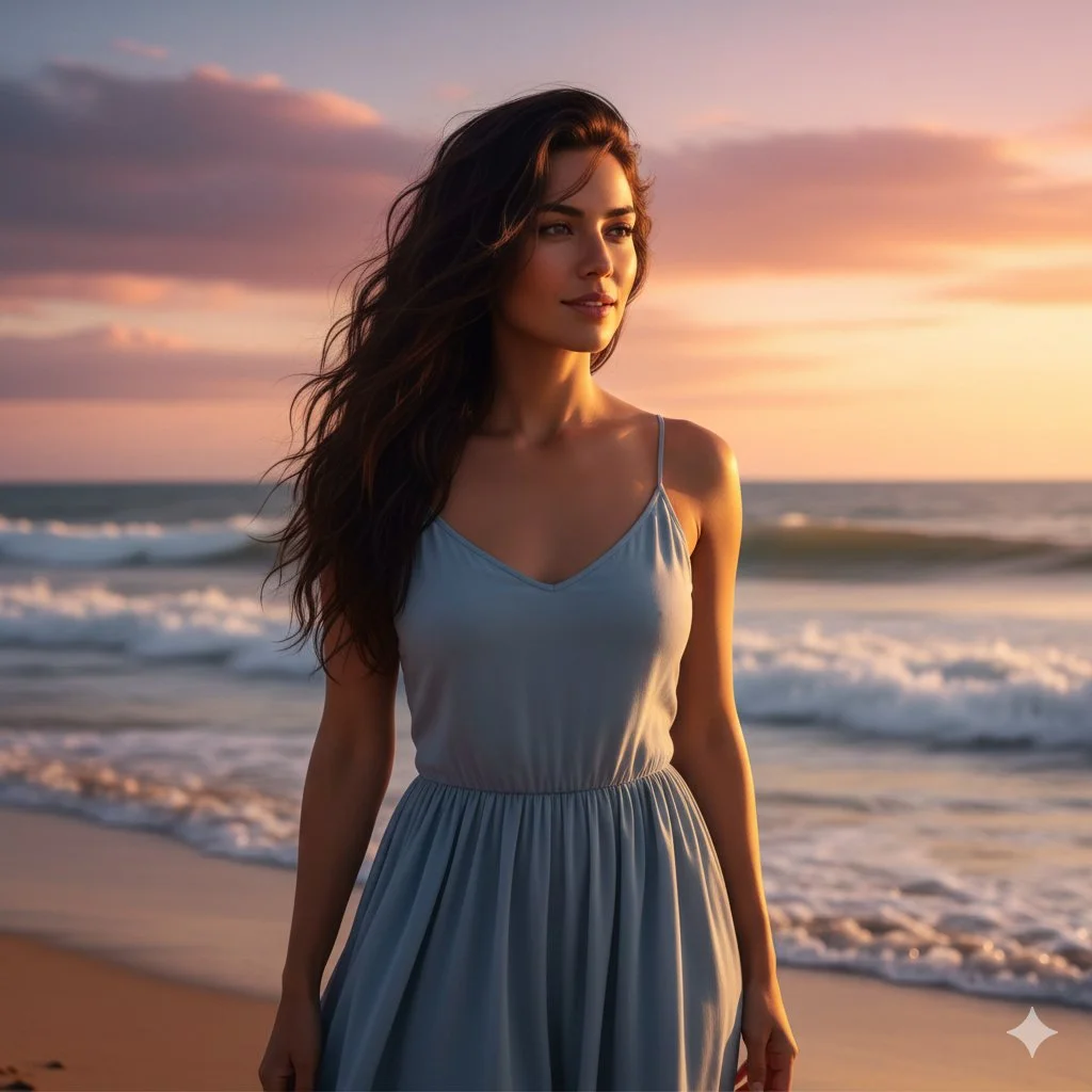 Tranquil Moments: A Sunset Stroll by the Shore