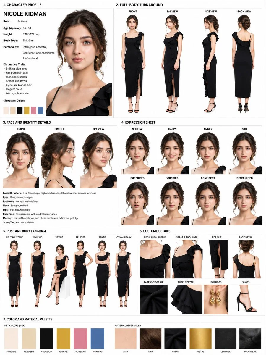 Transform Character Sheet with Exact Facial Identity from Reference