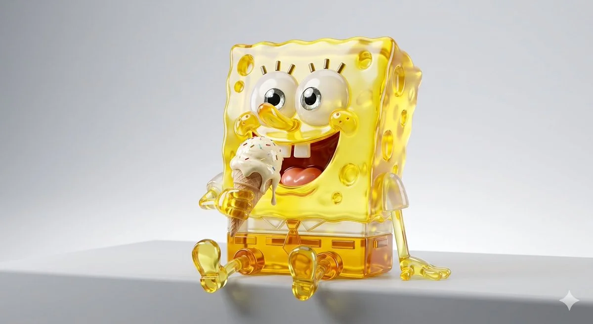 Translucent Pink Patrick Star Figurine with Ice Cream Delight