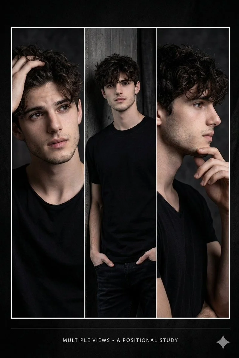 Triptych in Shadows: Curly-Haired Muse