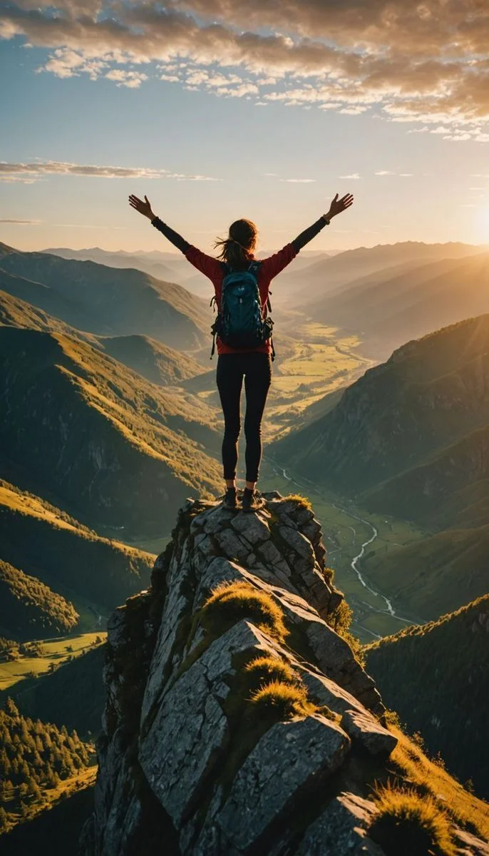 Triumph on the Summit: A Hiker's Golden Dawn