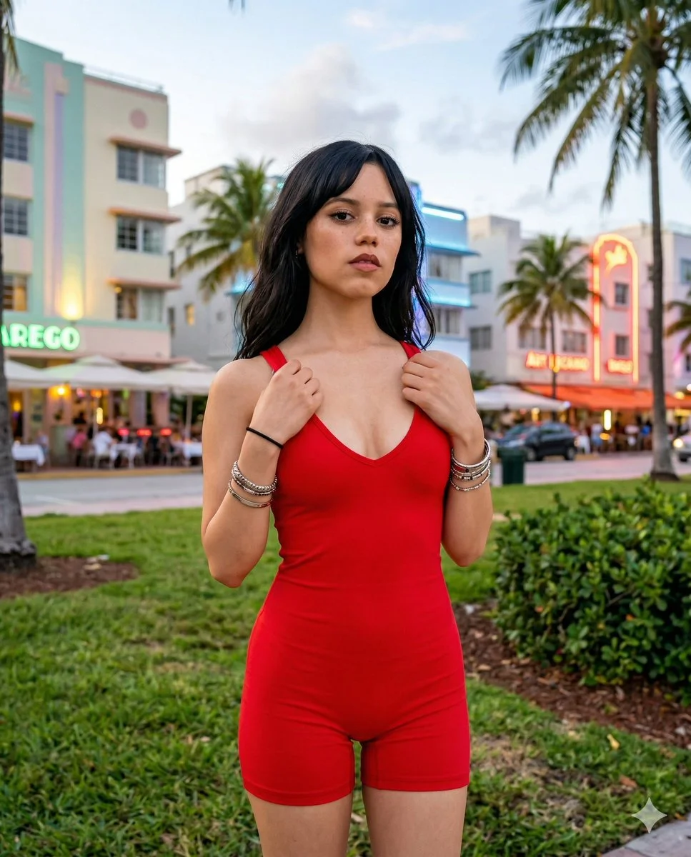 Tropical Evening Elegance: Urban Nightfall Fashion Portrait