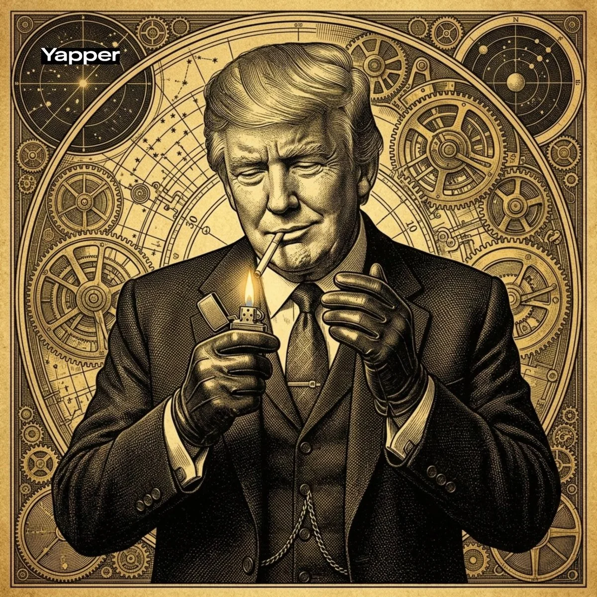 Trump as a Vintage Gangster in Steampunk Style