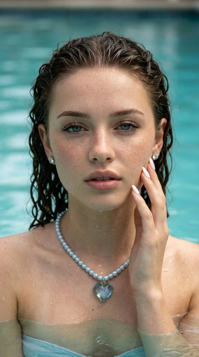 Turquoise Elegance: Cinematic Pool Portrait