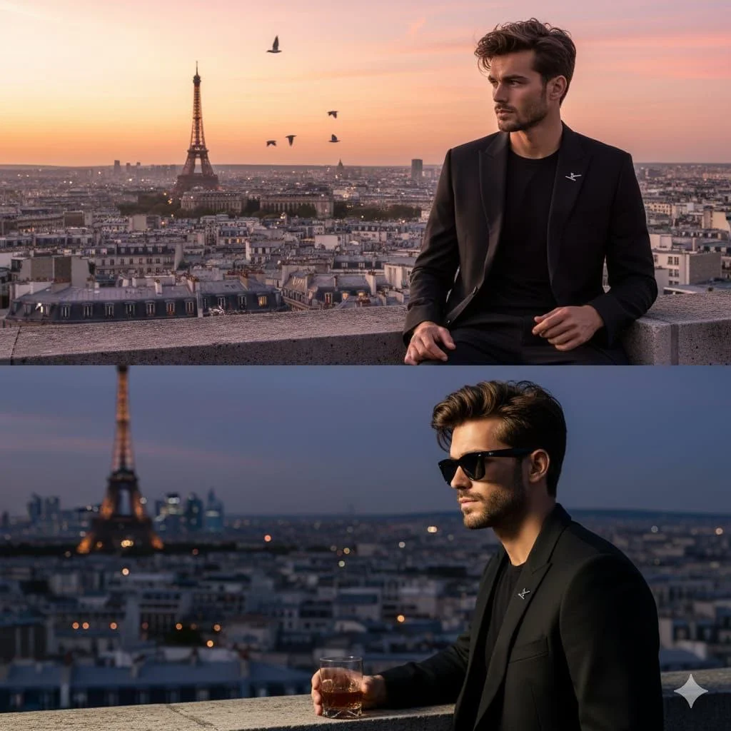 Twilight Elegance: A Parisian Fashion Portrait