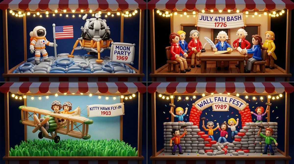 Twisted Balloon Diorama Celebrating Four Historic Moments
